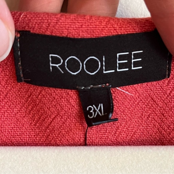 NWT Roolee Scalloped Linen Blend Button Down Red Pink Short Sleeve Dress… - Picture 8 of 11